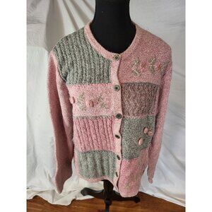 Northern Reflections Vintage Cardigan Sweater White Multi Floral Design Size L